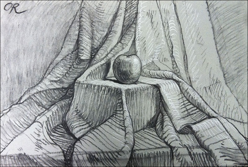 Drapery Drawing in Charcoal - OR Studio